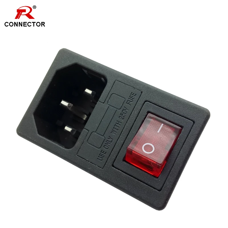 

1pc Power Switch & Socket Connector, 6A/10A 250V fuses, Rocker Switches, Switch with 3 Pin or 4 Pin, Panel Mount Power Adapters