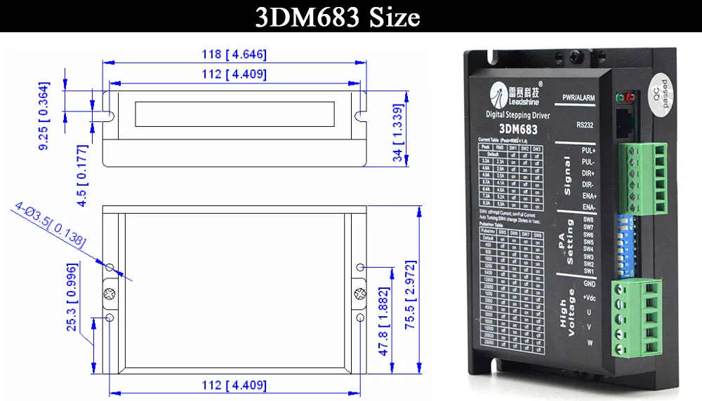 Leadshine 3 фазный шаговый драйвер 3DM683 2 шт.+ двигатель 573S09-L 1 шт. крутящий момент 0.9N.M+ двигатель 573S15-L 1 шт. крутящий момент 1.3N.M