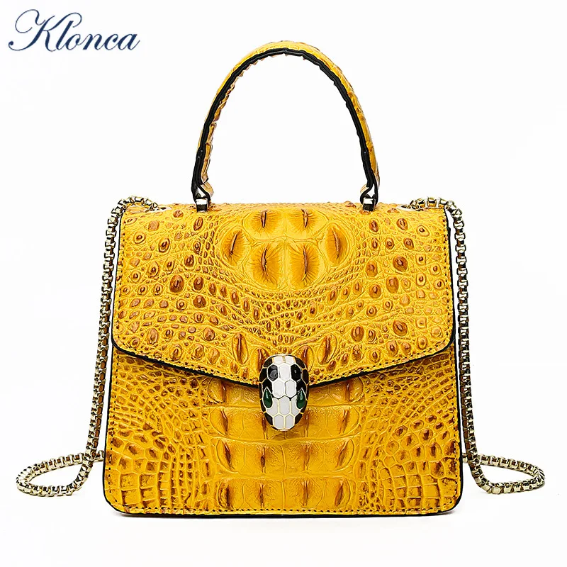 

Klonca freeshipping chic female handbag new designer ALLIGATOR flap high quality PU leather chain crossbody bag 2019 hot sale