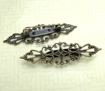 

57x15mm Retro Filigree Flower Back Pins Brooches Bases Settings Blank Multi-color Plated Metal Pins DIY Jewelry Making Wholesale