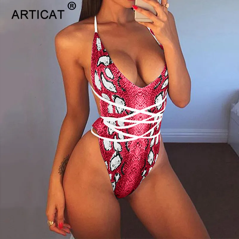 Articat печати Сексуальная Push Up боди Для женщин летний купальник ремень спинки Bodycon