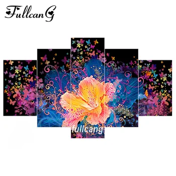 

FULLCANG Colorful Flowers 5pcs Diamond Painting Cross Stitch Multi Picture Diamond Embroidery Diy 5D Square Mosaic F1099