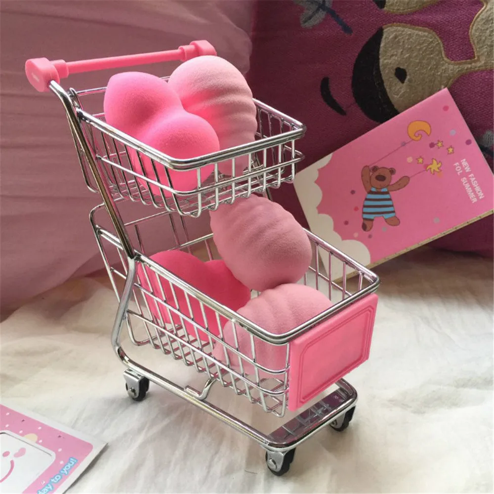 

MINI Double Layer Shopping Cart Kids Toy Creative Desktop Shelves Puff Storage Rack