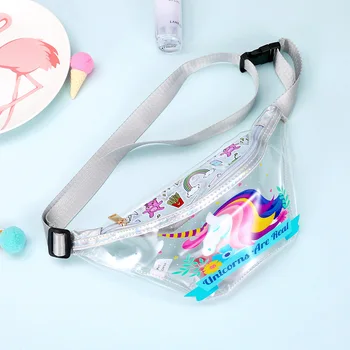 

2019 Unicorn Cute Women/Girls Waist Bag Transparent PVC Flamingo Cartoon Kids Fanny Pack Clear Belt Bag Beach Purse Money Pouch