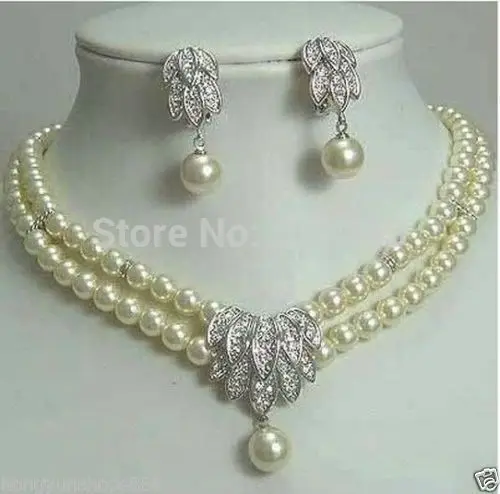 

Wholesale Fancy Bridal Jewellery Silver 2row Pearl Necklace Earring set (A0423)