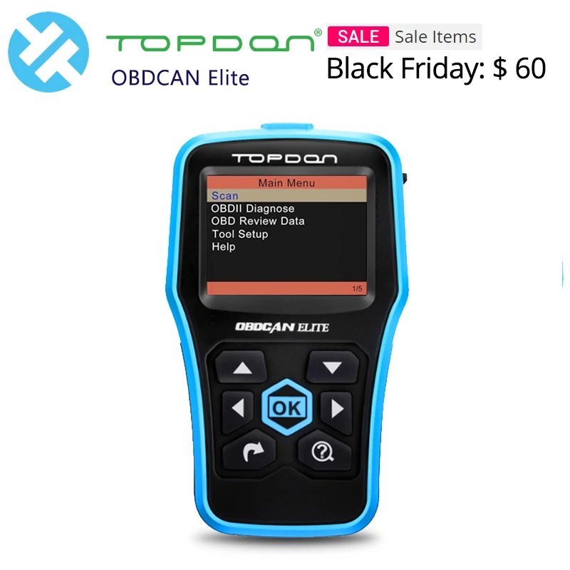 

TOPDON Ultrascan OBDCAN ELITE EOBD/OBD2 Full function ABS/SRS Code Readers for Over 25 Brands Turn Off Check Engine Light
