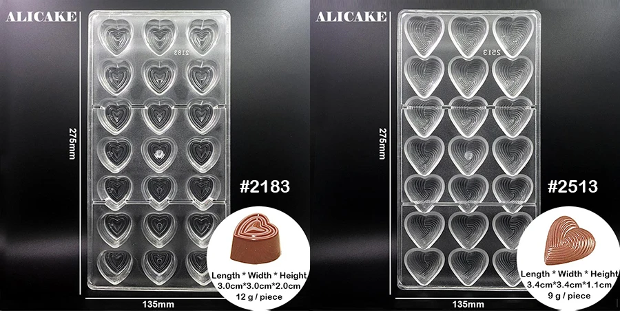 Поликарбонатные формы для шоколада, 14 стилей, на день Святого Валентина, в форме сердца, Кондитерские инструменты для выпечки конфет, пластиковый карамельный пудинг, формы