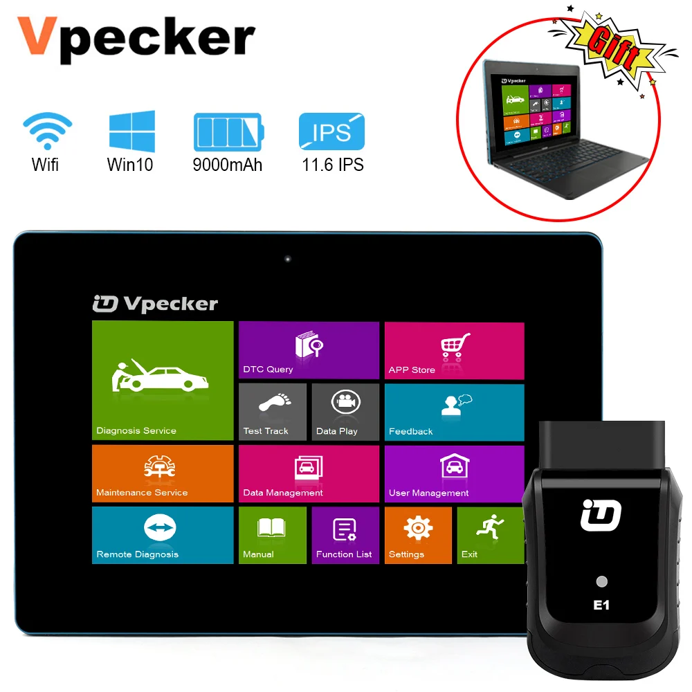 Vpecker E1 OBD2 автомобильный сканер Windows планшет ODB2 диагностический инструмент ABS EPB подушка безопасности DPF Сброс полной системы OBD Wi-Fi сканер