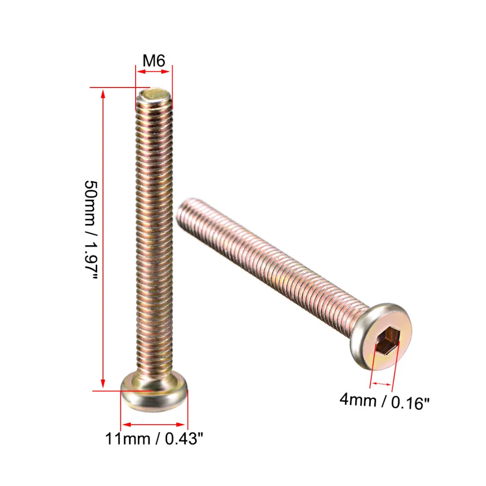 uxcell M6 x 20 mm Threaded Hex Socket Head Cap Screw Bolt Bronze Tone (Pack  of 10)