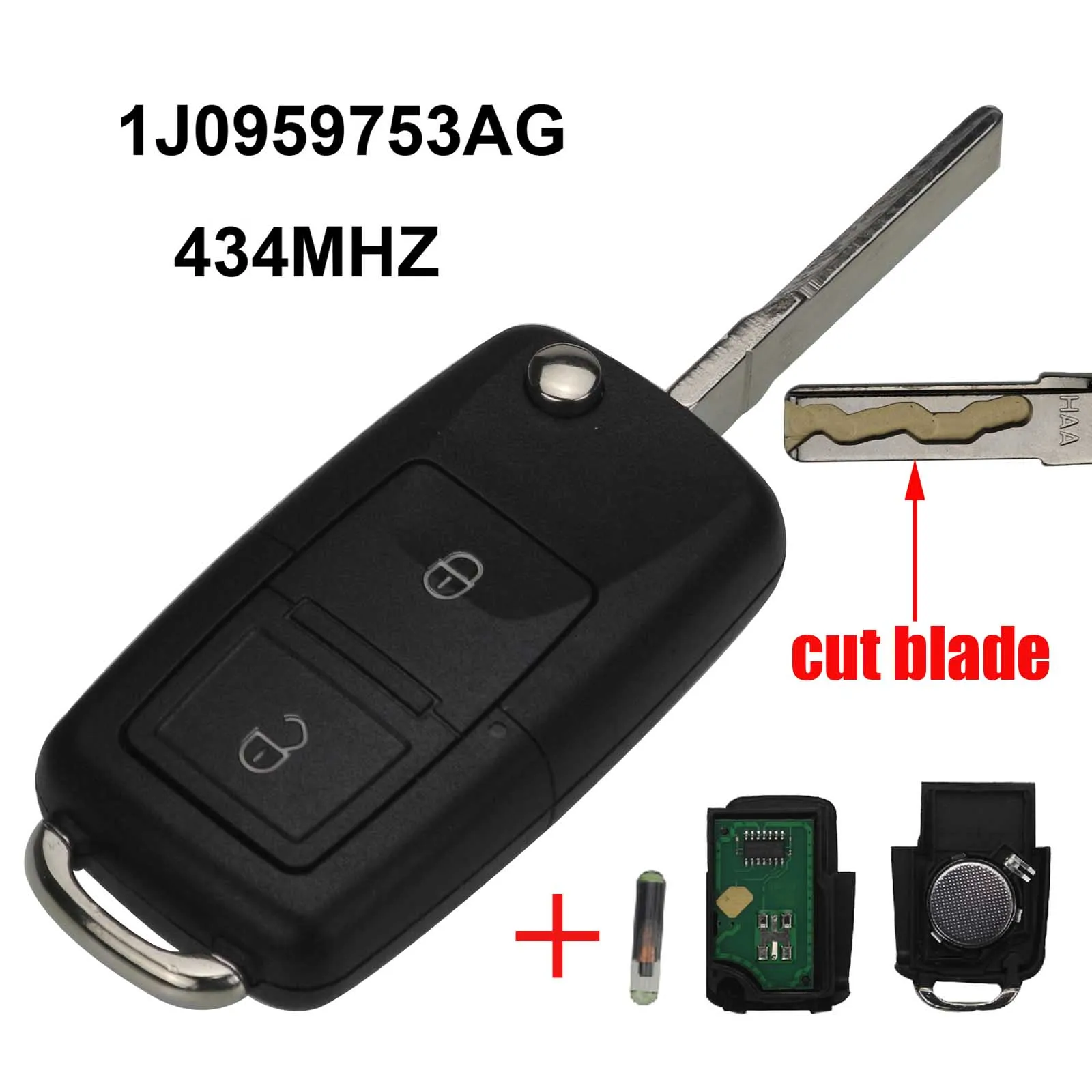 

jingyuqin cut blade Remote Car Key Case Cover ASK IJ0959763AG 434mhz Chip ID48 For Vw VOLKSWAGEN MK4 Seat Altea Alhambra Ibiza