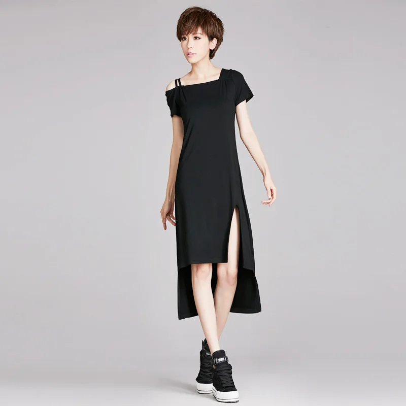 

2018 NEW female summer new mid-rise waist split strapless modal dress irregular personality long dresses