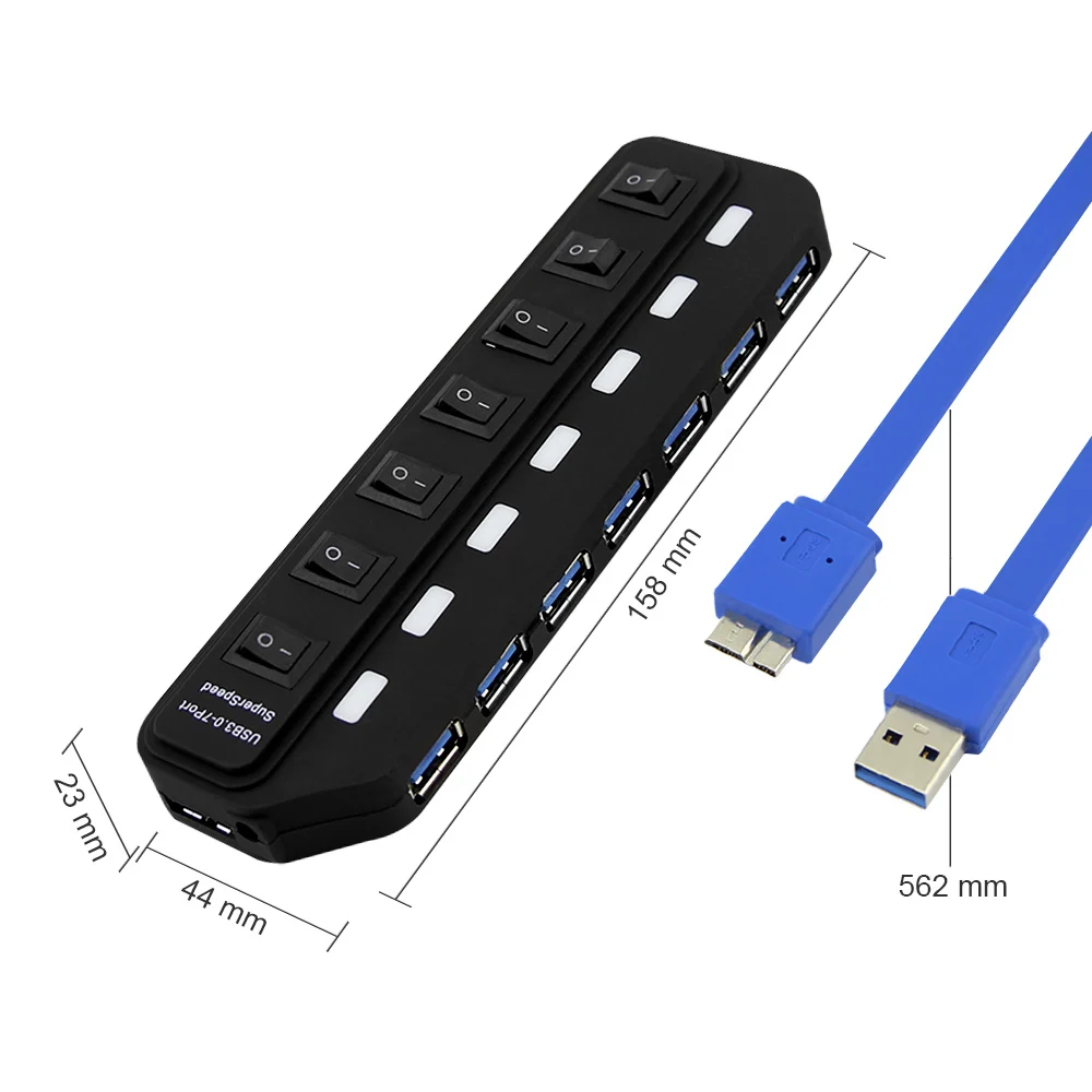 7-Port USB Hub 3.0 High Speed 5Gbps USB Splitter With AU/EU/UK/US Power Adapter On/Off Switch For PC Laptop Computer Accessories