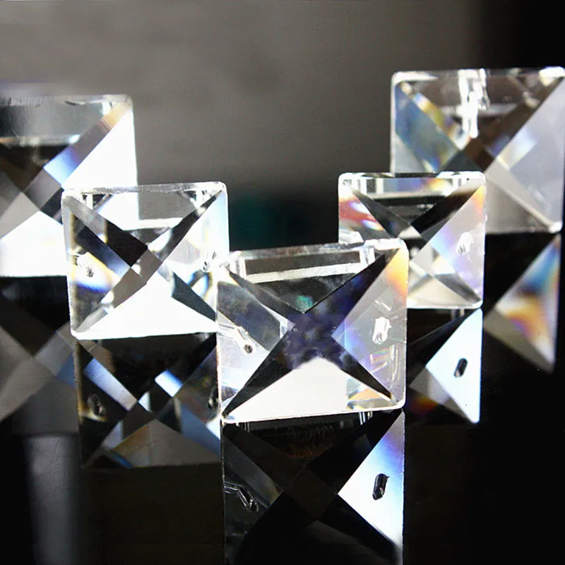 

200PCS(+200pcs Rings) 22mm Crystal Square Beads in 2 Holes For Wedding Decoration,Crystal Curtain Beads,Crystal Chandelier Beads