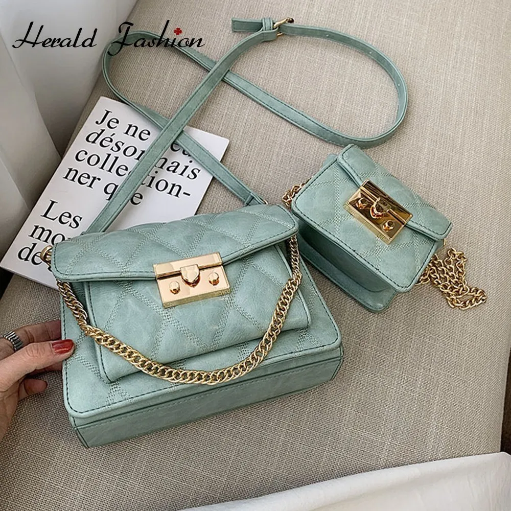 

Herald Fashion Designer Quality Leather Chain Female Flap Bag Women Shoulder Bags Vintage Small Ladies' Messenger Bag sac a main