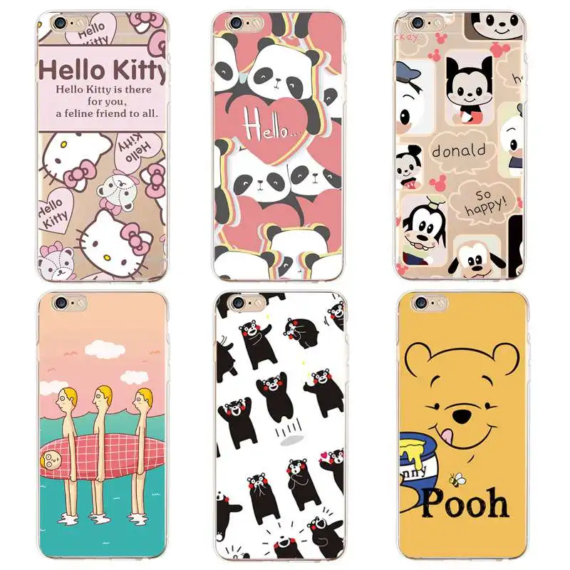 Soft Clear TPU Phone Case For iPhone 4/4s 5 5s 6 6plus 7 8plus x Silicone Pooh Hellokitty Panda Cover Free Shipping | Мобильные