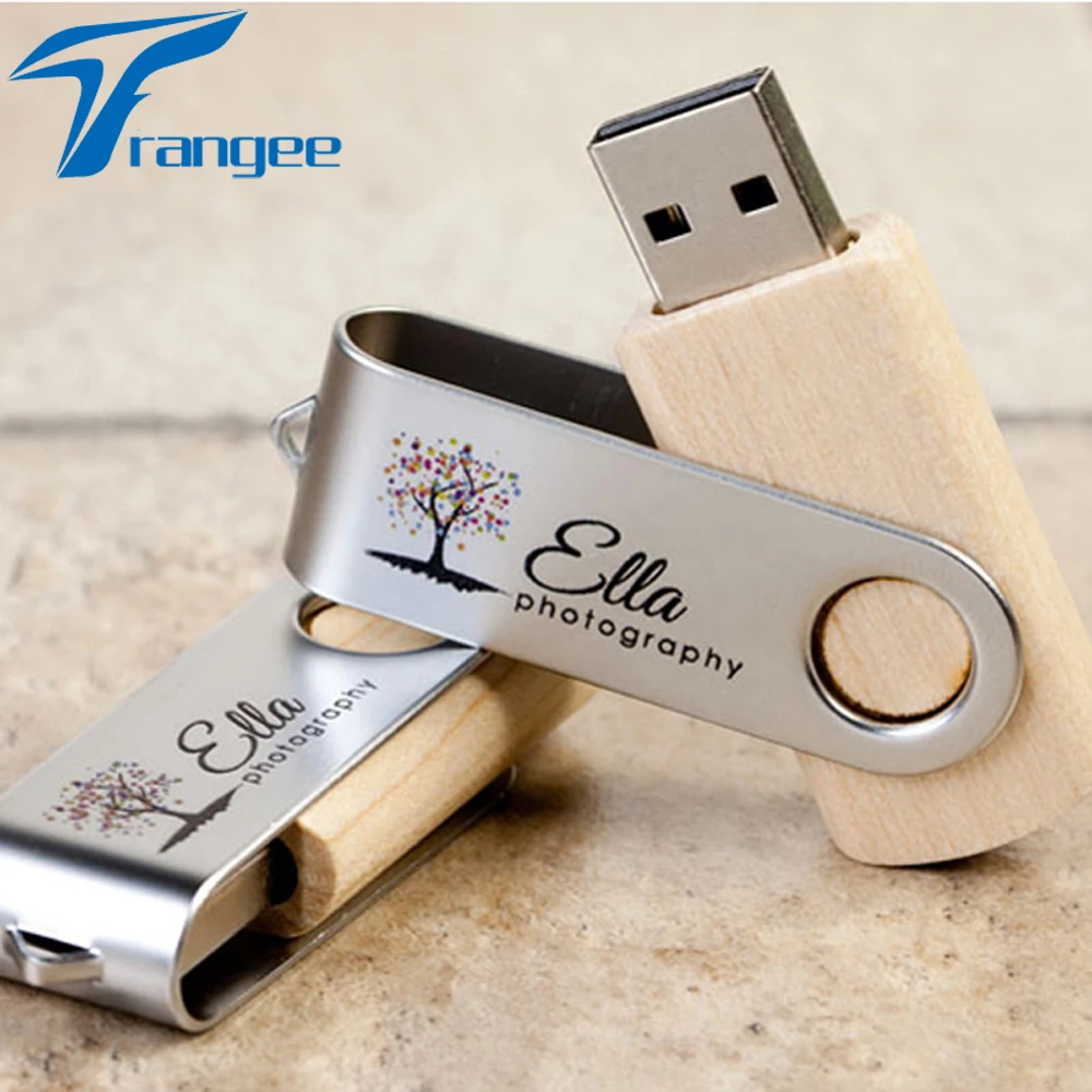 20PCS/LOT USB Flash Drives 32GB 16GB 8GB 4GB Swivel Wooden Pen Drive Flash Memoria U Disk +Box