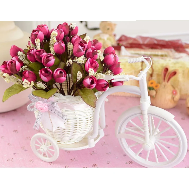 

DIY BEST GIFT White Tricycle Bike Plastic Design Flower Basket Container For Flower Plant Home Weddding Decoration