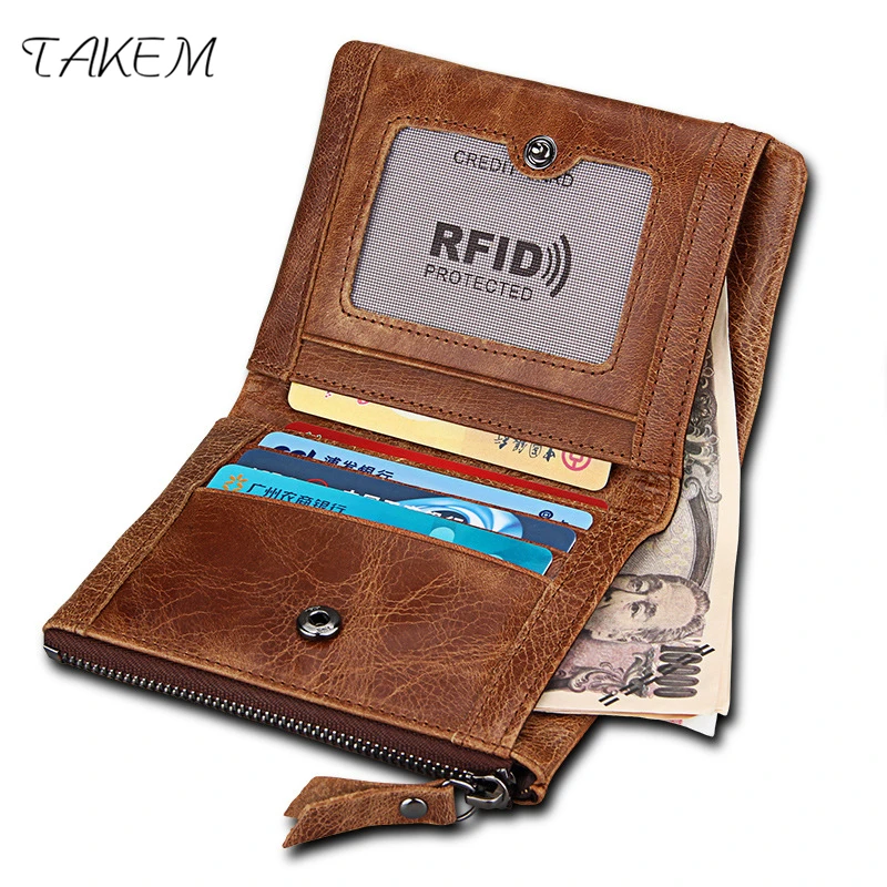 TAKEM 2018 Genuine Cow Leather Mens Wallet Fashion Coin Pocket Brand Trifold Purse top Quality ...