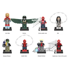 100 шт./партия строительные блоки X0168 Супер Герои Железный человек игра Человек-паук Вулф Шелковый грабитель в маске блоки детские подарки игрушки