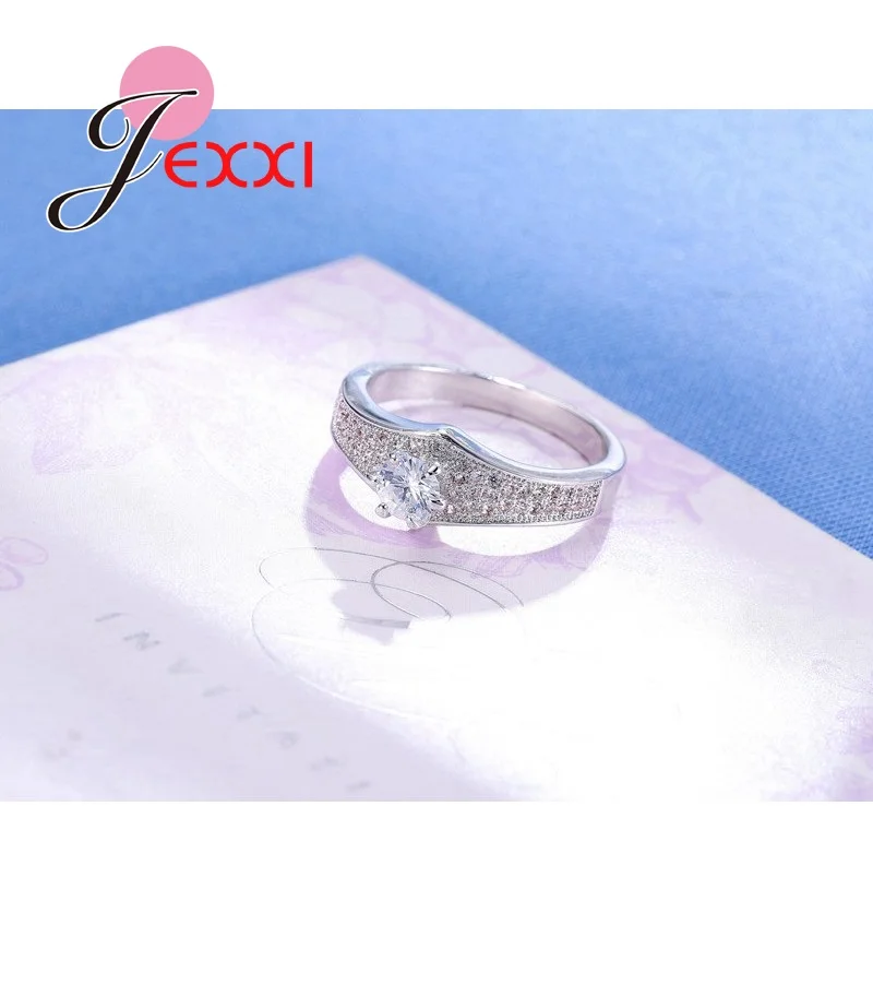 PATICO Rhombus Style S925 Genuine Silver Ring Set For Women Men AAA Zirconia Crystal Ring Sets For Anniversary Wedding Gift