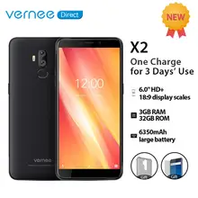 Vernee x2 smartphone, 3gb ram, 32gb rom, dual sim slot 6350mah 6.0 Polegada face id 4g lte android 9.0 telemóvel
