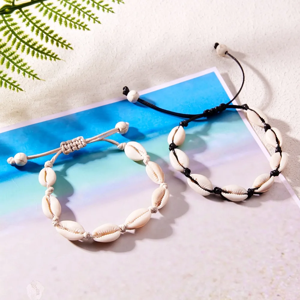 

Rinhoo 1PC Handmade Bohemia Natural Sea Shell Black White Woven Rope Chain Bracelet Woman Girls Simple Beach Jewelry