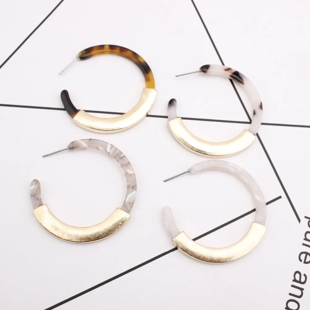 

Hot Sale Acetate Acrylic alloy Earrings Worn Gold Plating Leopard Tortoise Shell Circle Disc Earrings with Metal Bar