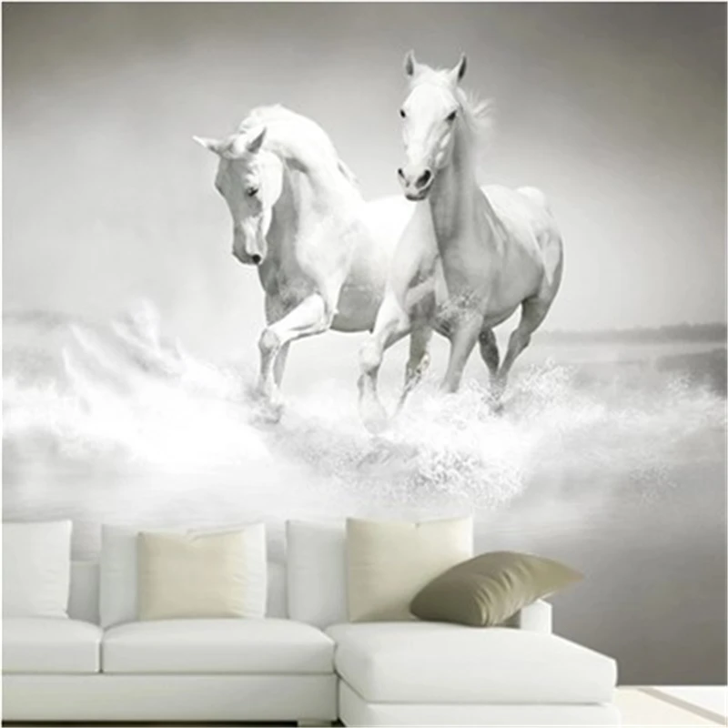 

beibehang wallpaper Horse White Horse large mural Continental back wall sofa bedroom TV backdrop 3d mural wall paper living room