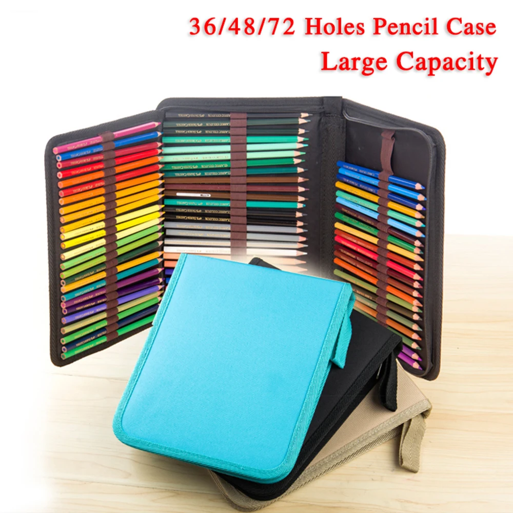 36/48/72 Holes Folded Canvas School Pencils Case Professional Colored Pencil Bag Case Portable