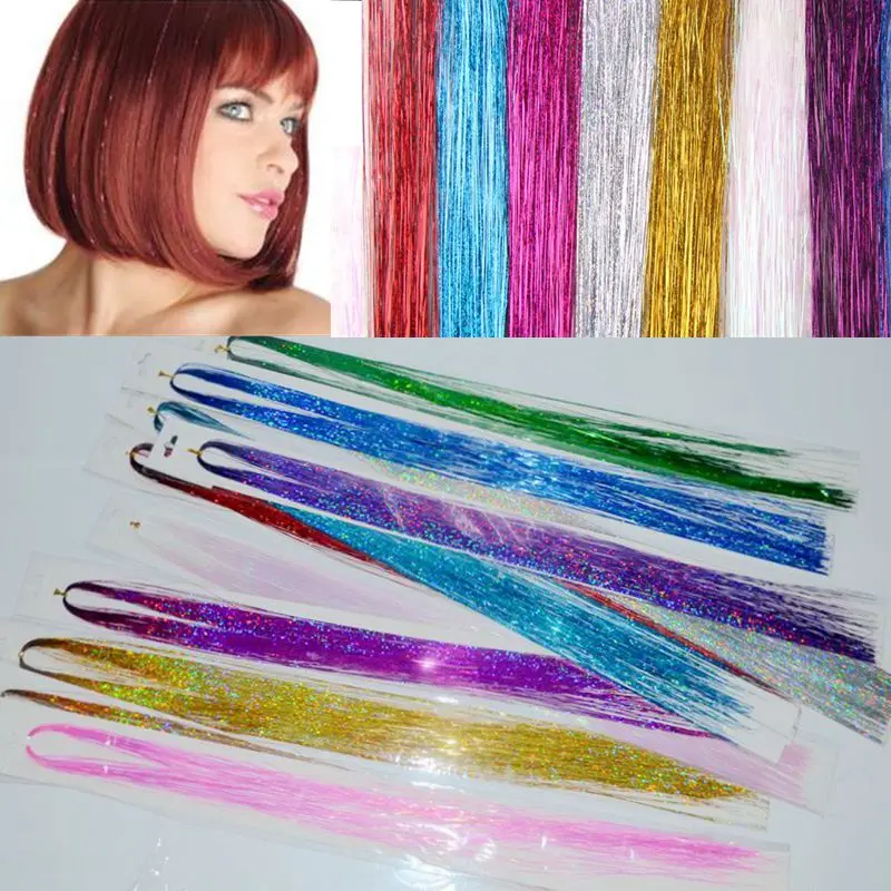 HOT! Tinsel Hair Extension 10colors 38inch 100strands/pack Sparkle