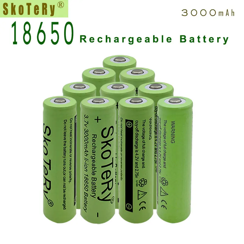10 шт SkoTeRy 18650 литий-ионный аккумулятор, литиионый аккумулятор, 3000mAh 3,7 V литий-ионная аккумуляторная батарея 18650 батареи зеленый