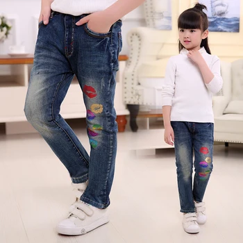 

Children Red Mouse Pattern Pants Girl Clothes Baby Girls Jeans For Kids Fashion Kids Trousers Autumn Winter Children Clothes