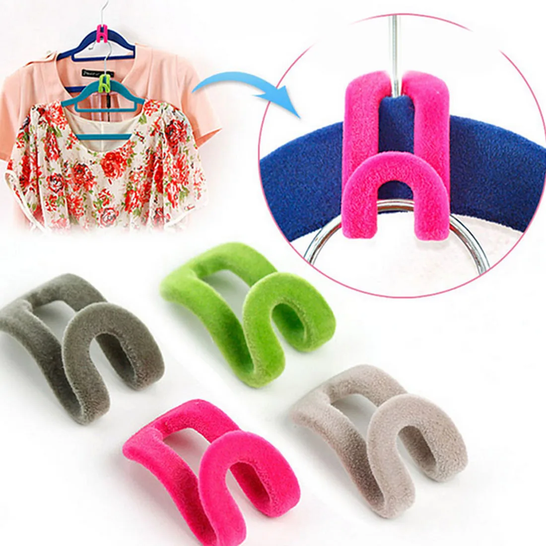 

10PCS/Lot Cloth Hanger Hook Mini Flocking Clothes Hanger Easy Hook Closet Organizer Holder Random Color