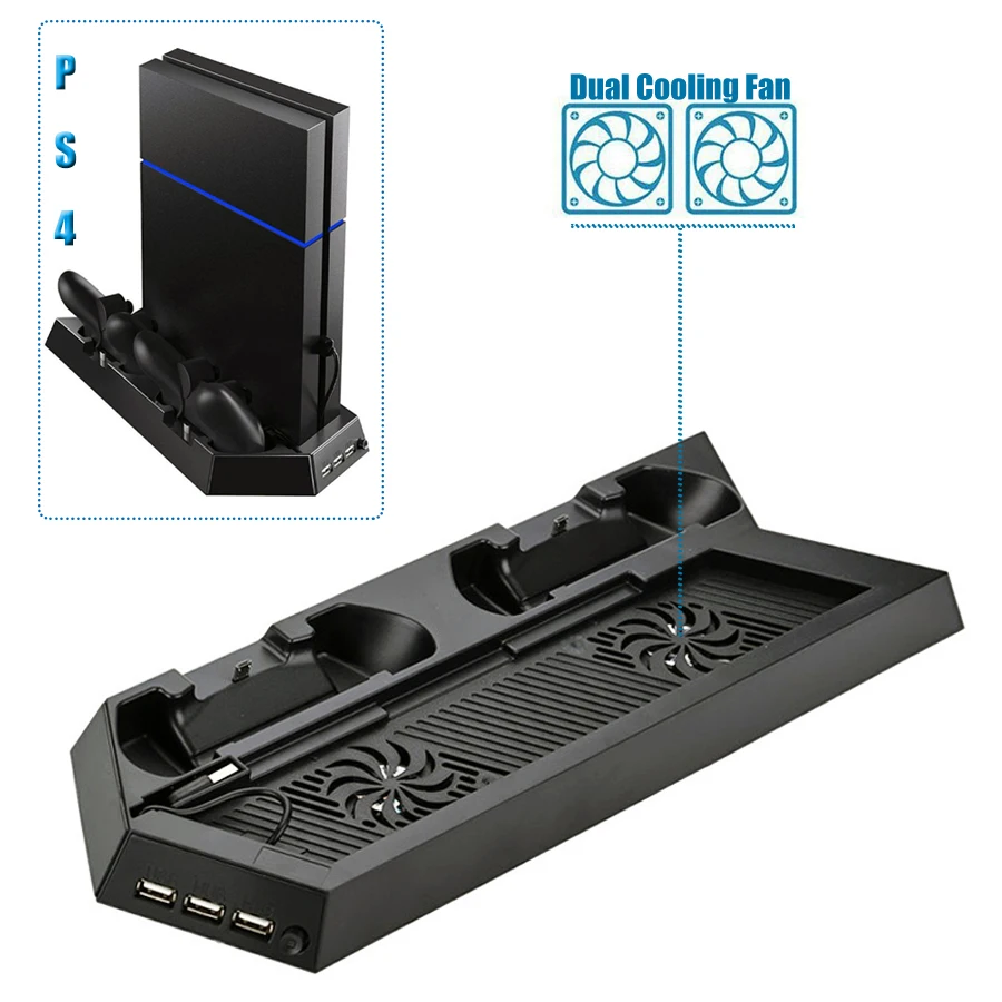Вертикальная подставка для PS4 с двойным охлаждающим вентилятором USB двойной