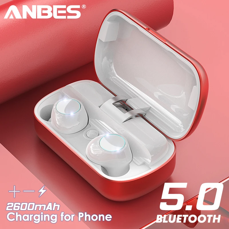 ANBES наушники вкладыши TWS с Беспроводной V5.0 Bluetooth гарнитура глубокий бас стерео