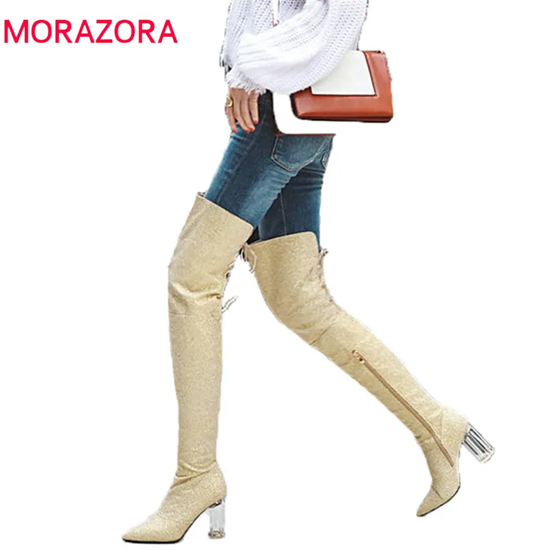 

MORAZORA 2020 new fashion over the knee boots women pointed toe autumn winter boots lace up thigh high boots prom shoes woman