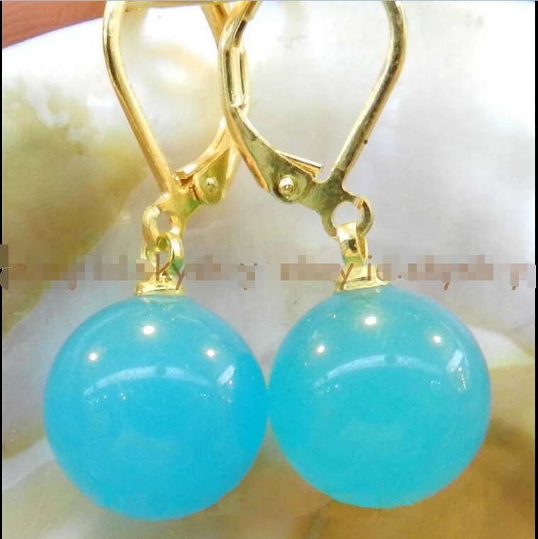 DYY+++ 12mm Blue Brazil Aquamarine Round Beads Earring 18K GP style Fine jewe Noble Natural jade FREE SHIPPING | Украшения и