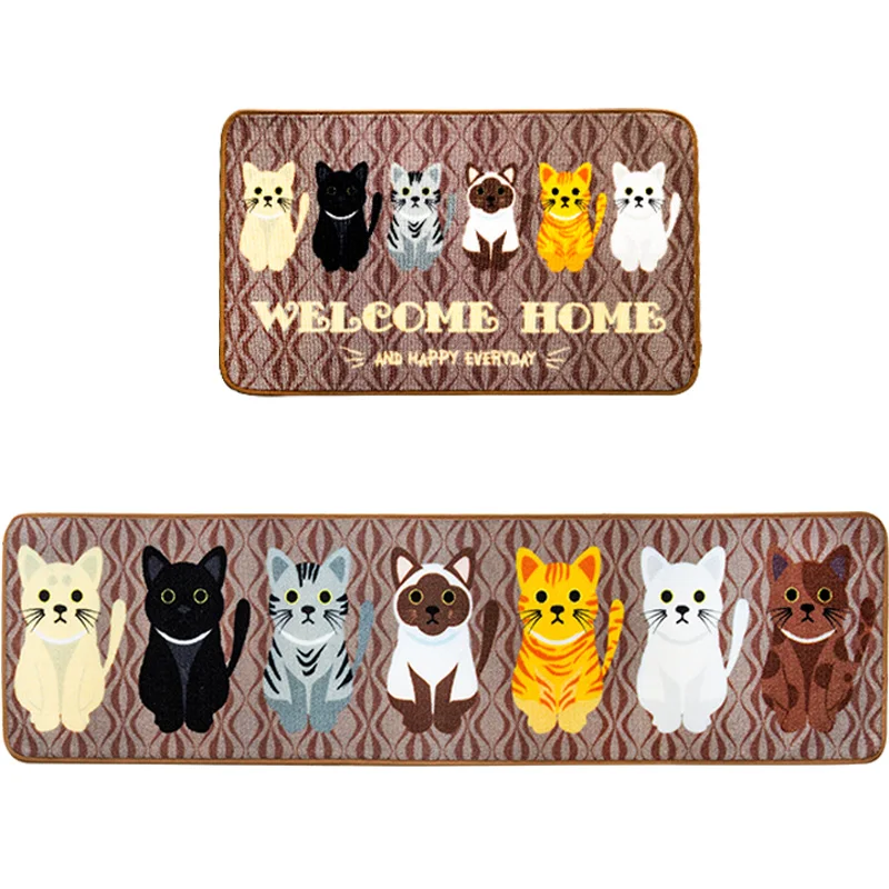 Multi Size Brown Cute Cat Kitchen Rug and Carpet Non slip Absorbent