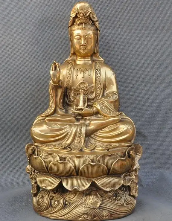 

wang671115436++++15" Chinese Buddhism joss Brass Ruyi Guanyin Kwan-yin Bodhisattva Buddha Statue