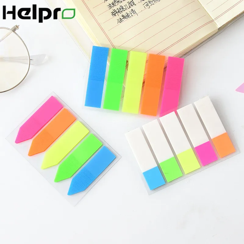 

Helpro 5colors Fluorescent Color Sticky Notes Transparent Memo Pad for Creative Scrapbooking Stationery Office School Supplies