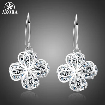 

AZORA Luxury Flower Cubic Zirconia Drop Earrings Jewelry for Women Wedding Party Accessories Brincos Bijoux Femme Gift TE0330