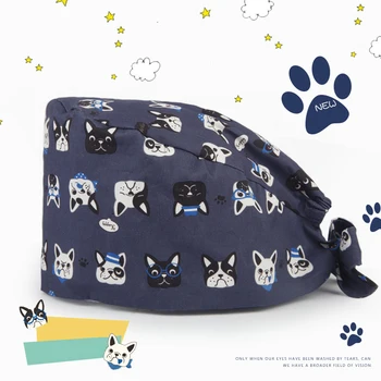 

Bulldog Veterinary Surgical Cap Nurse Medical Caps Scrub Accessories 100% Cotton Sweatband Tieback Chemo Hat Doctor Hats