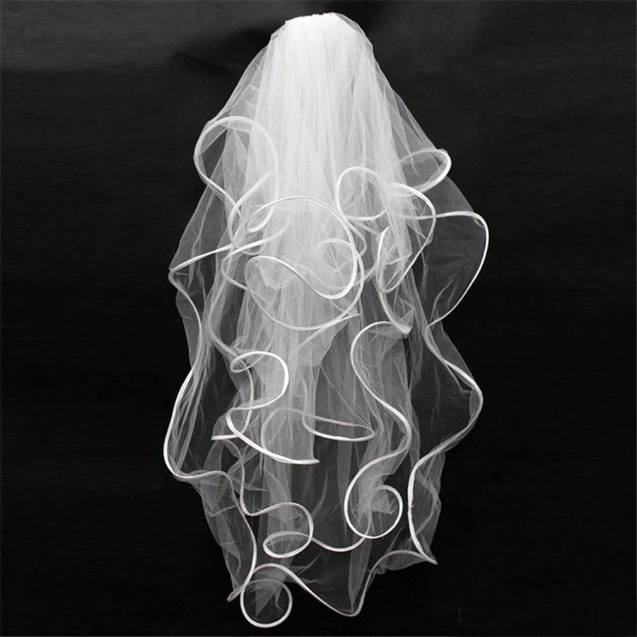 

Hot Sale 4 Layer Tulle Crinkle Hem Wedding Veil Short Mantilla Bride Head Accessories Bridal Veils With Comb