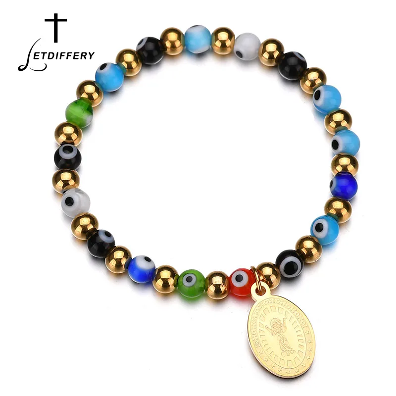 Letdiffery Jesus Stone Beads Bracelet Stainless Steel Divino Nino