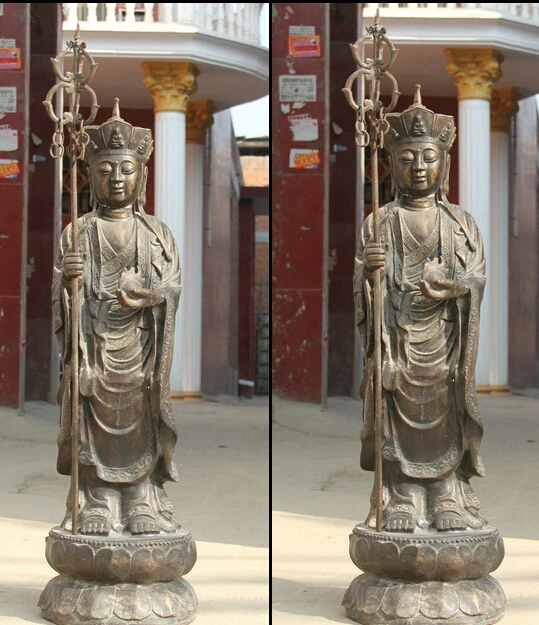 

JP S0524 42" Huge Chinese Buddhism Bronze Stand Ksitigarbha Boddhisattva shaveling Statue