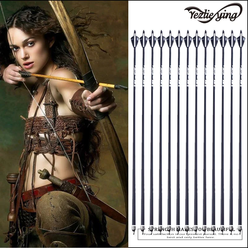 

12pc 30 inch hunting and archery shooting target high quality carbon arrow black white feathers replaceable arrow composite bow
