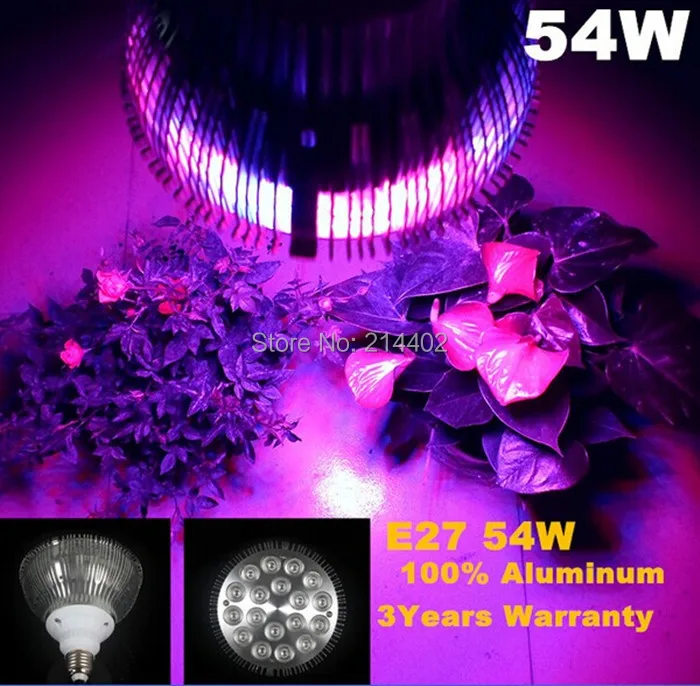 

e27 PAR Led Grow Light 54W with 18pcs 3W chip leds for hydroponics lighting dropshipping