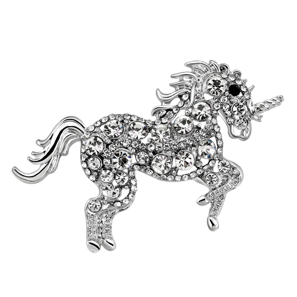 Hot Sa;e Vintage Rhinestone Unicorn Brooches Pins Animal Jewelry Costume Horse Shaped Badge For Coat Bags Clothing Ornament
