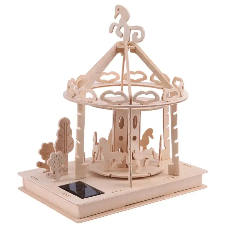 Wooden 3D Puzzle Building Toy Jigsaw Solar Energy DIY Playground
