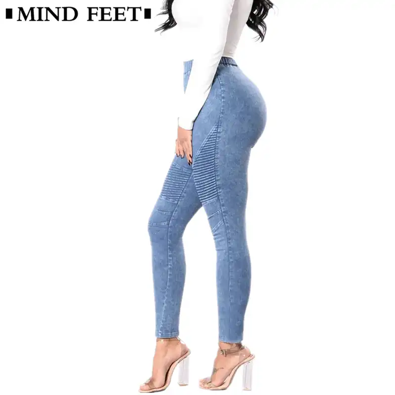 Mind Feet High Waist Crumpled Women Jeans Lift Hip Push Up
